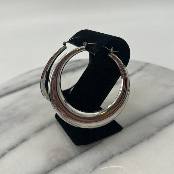 NWOT large silver hoop earrings - Picture 2 of 4
